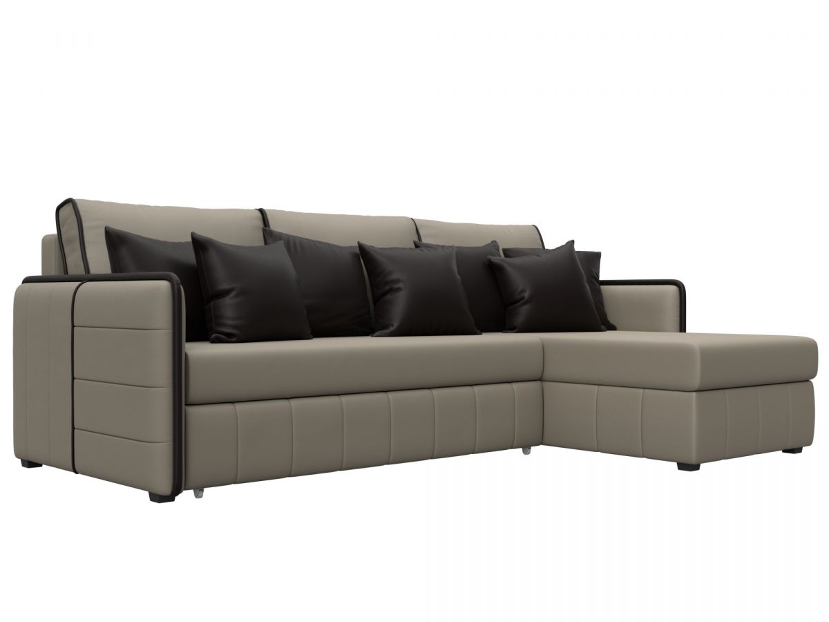 130982 Диван угловой Лига-078 угол правый | экокожа | grifon 04 бежевый, grifon 12 коричневый