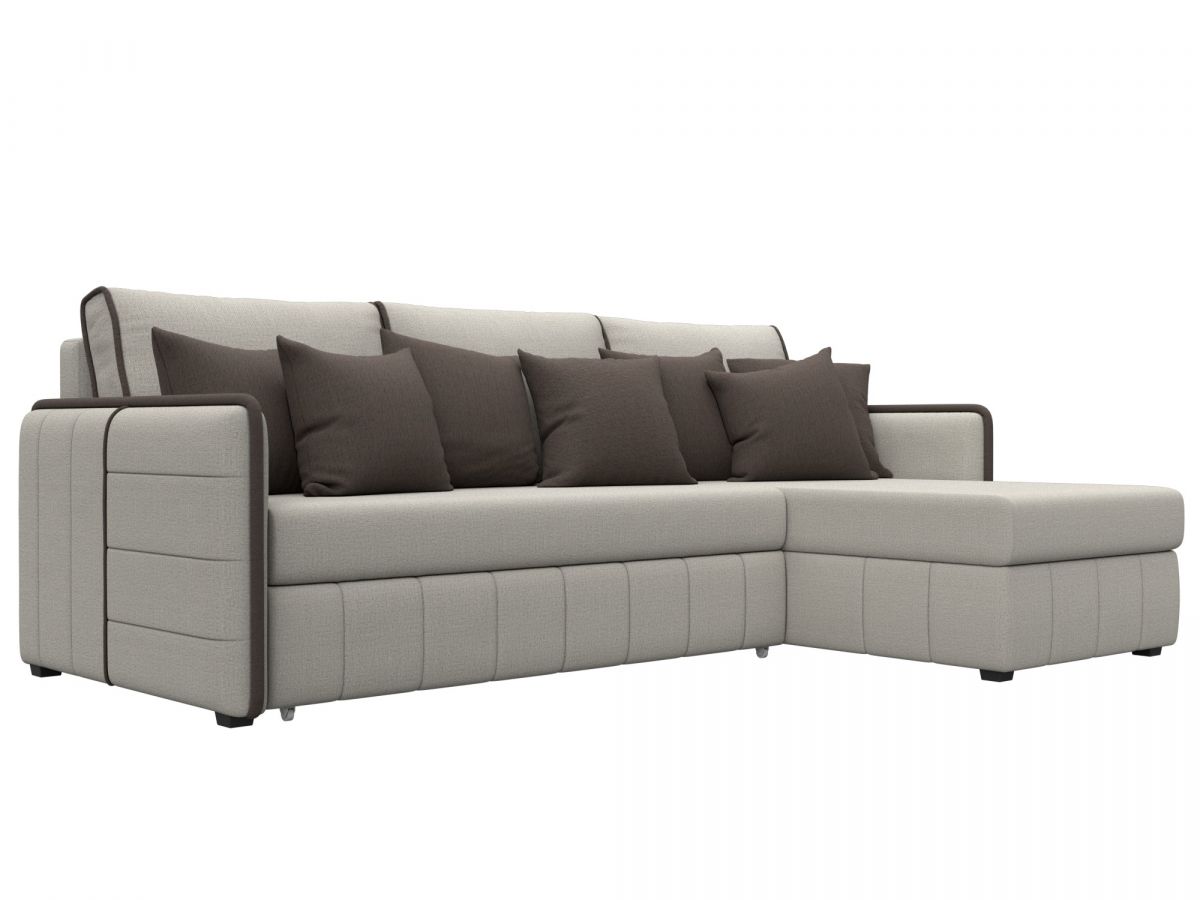 130977 Диван угловой Лига-078 угол правый | рогожка | амур 02 бежевый, амур 05 коричневый