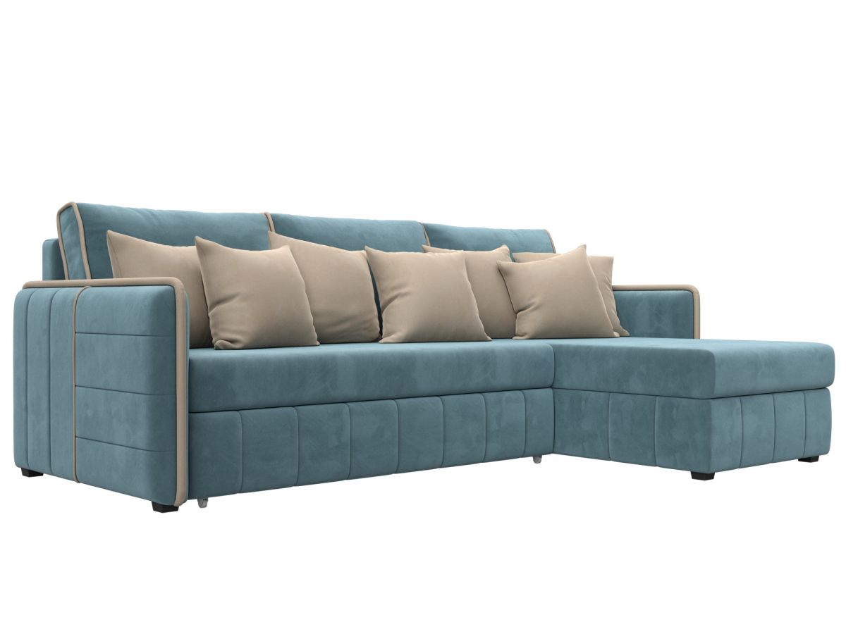 130987 Диван угловой Лига-078 угол правый | велюр | seven 113 бирюзовый, seven 729 бежевый