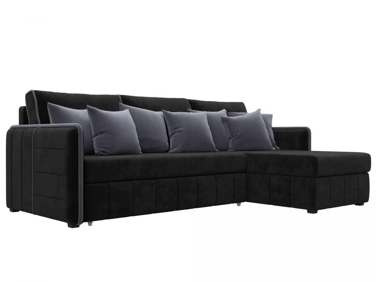 130991 Диван угловой Лига-078 угол правый | велюр | seven 35 черный, seven 17 серый