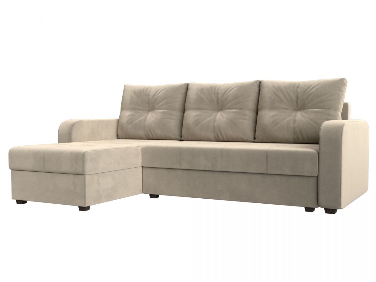 117726L Диван угловой Ливерпуль Лайт левый угол | микровельвет | бежевый