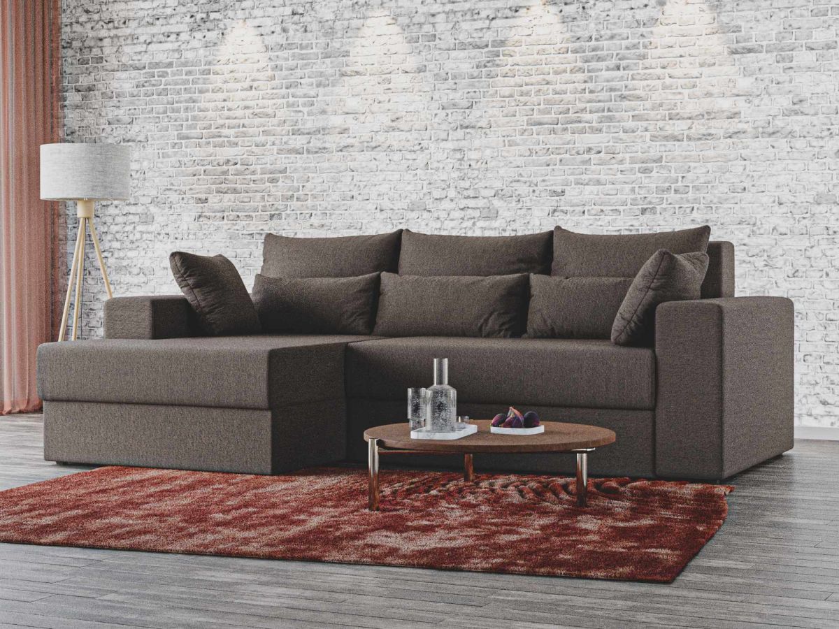 121158L Диван угловой Майами левый угол | рогожка | амур коричневый