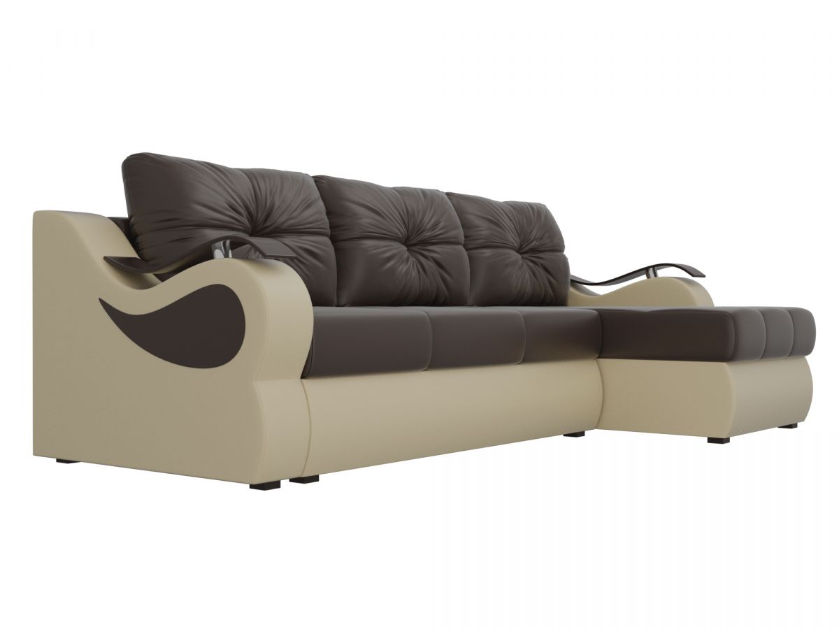 100376 Диван угловой Меркурий правый угол | экокожа | коричневый, бежевый