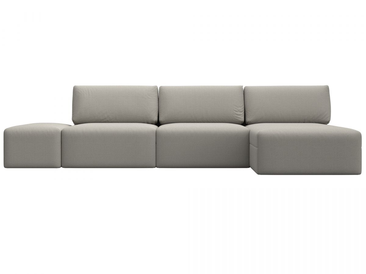 129718 Диван угловой модульный с пуфом Лига-060 НПБ Лонг угол универсальный | рогожка | амур 02 бежевый