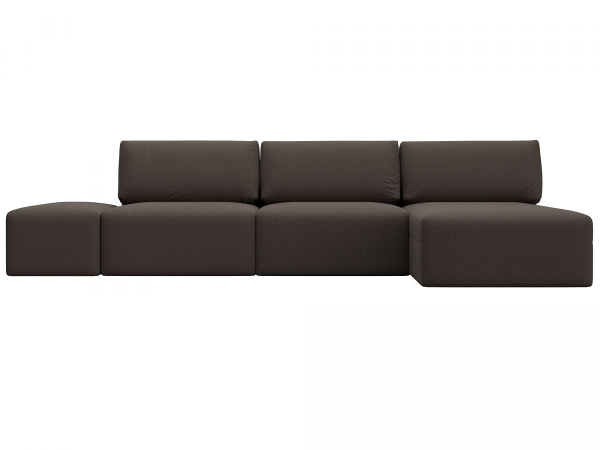 129719 Диван угловой модульный с пуфом Лига-060 НПБ Лонг угол универсальный | рогожка | амур 05 коричневый