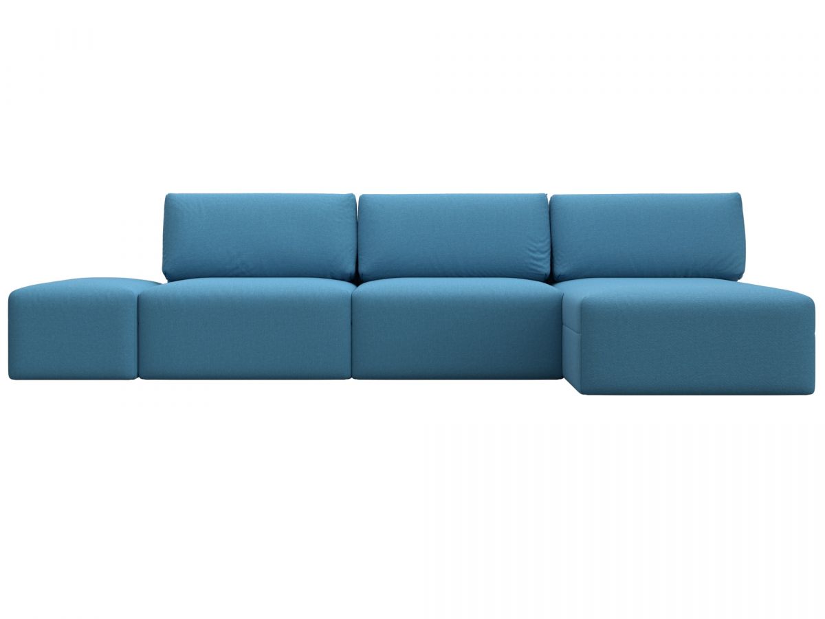 129721 Диван угловой модульный с пуфом Лига-060 НПБ Лонг угол универсальный | рогожка | амур 10 голубой