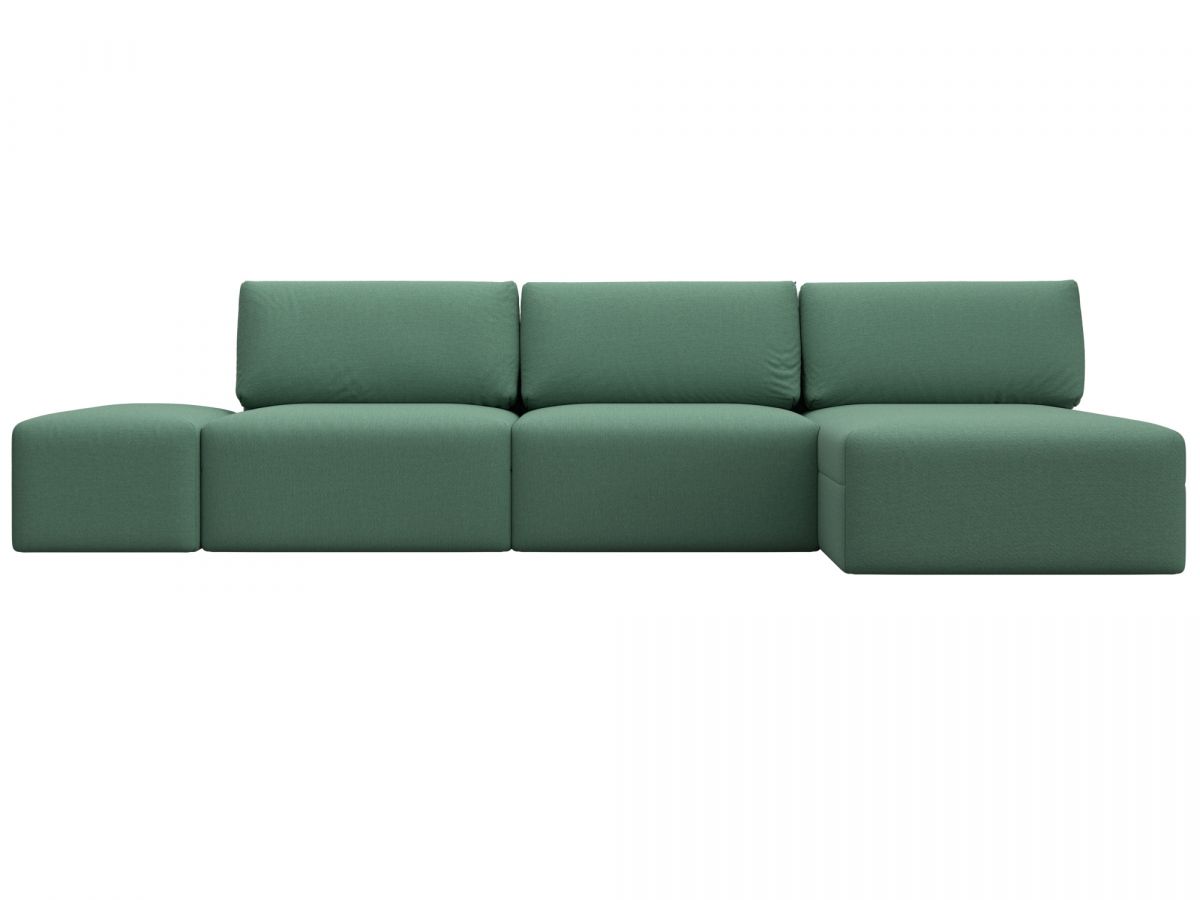 129722 Диван угловой модульный с пуфом Лига-060 НПБ Лонг угол универсальный | рогожка | амур 11 зеленый