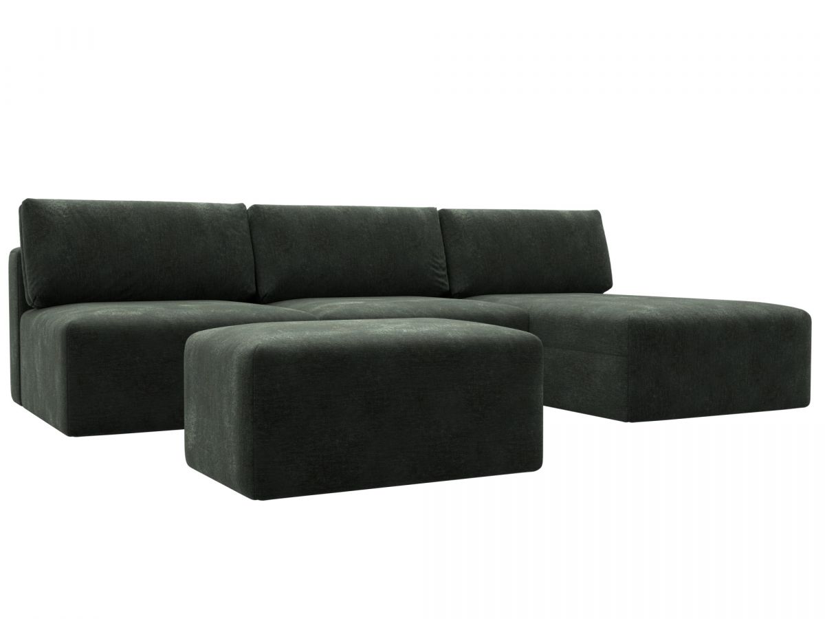 129517 Диван угловой модульный с пуфом Лига-060 НПБ Лонг угол универсальный | шенилл | rimini 09 зеленый