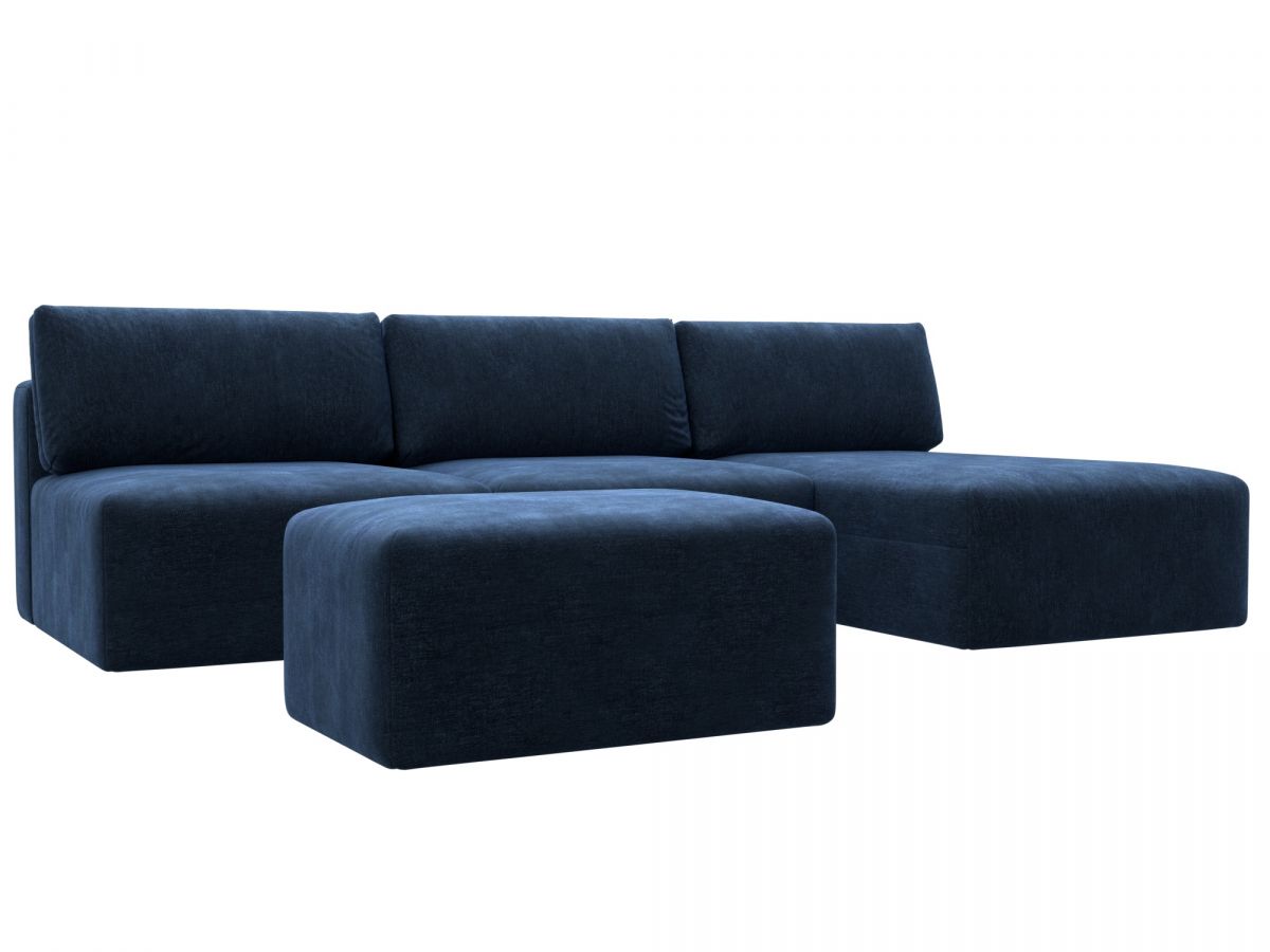 129518 Диван угловой модульный с пуфом Лига-060 НПБ Лонг угол универсальный | шенилл | rimini 10 синий