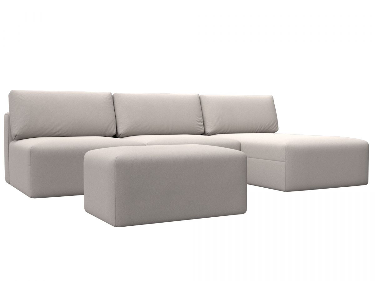 129525 Диван угловой модульный с пуфом Лига-060 НПБ Лонг угол универсальный | замша | joly 05 бежевый