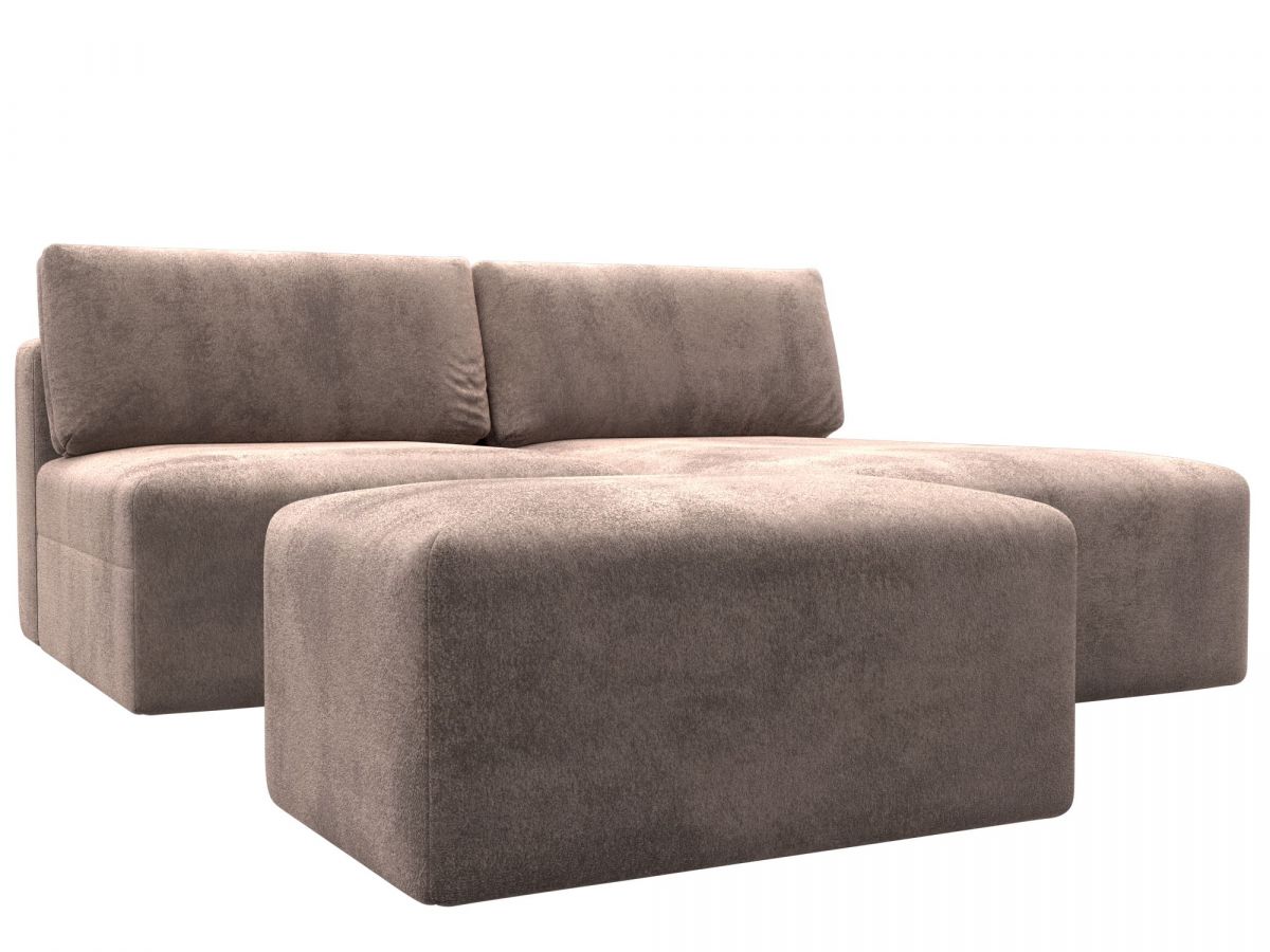 129680 Диван угловой модульный с пуфом Лига-060 НПБ угол универсальный | велюр | tower 05 бежевый