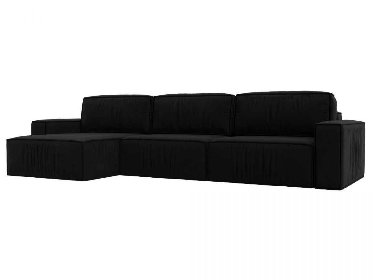 121076L Диван угловой Прага Классик лонг левый угол | микровельвет | черный