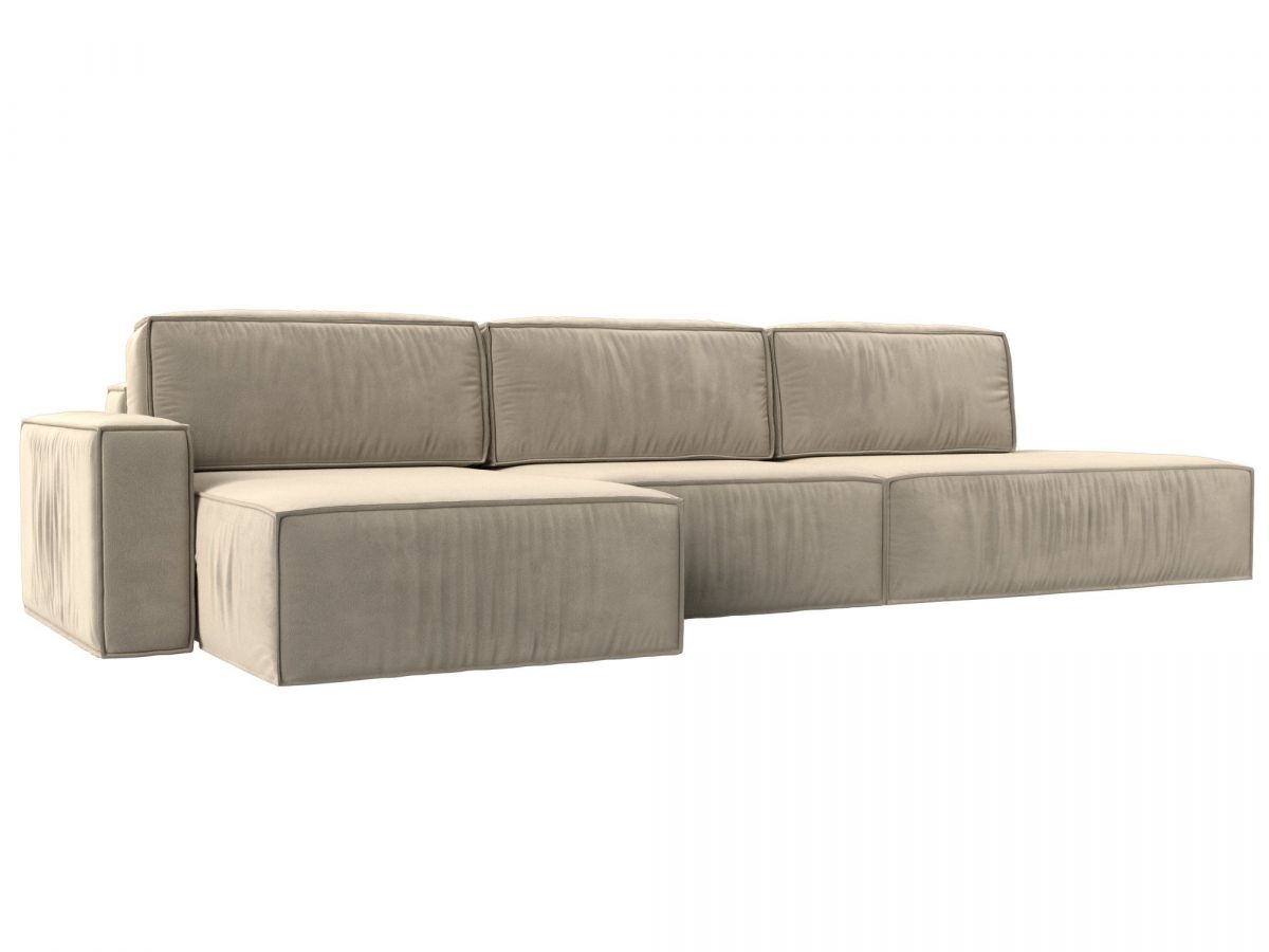 116591L Диван угловой Прага модерн лонг левый угол | микровельвет | бежевый