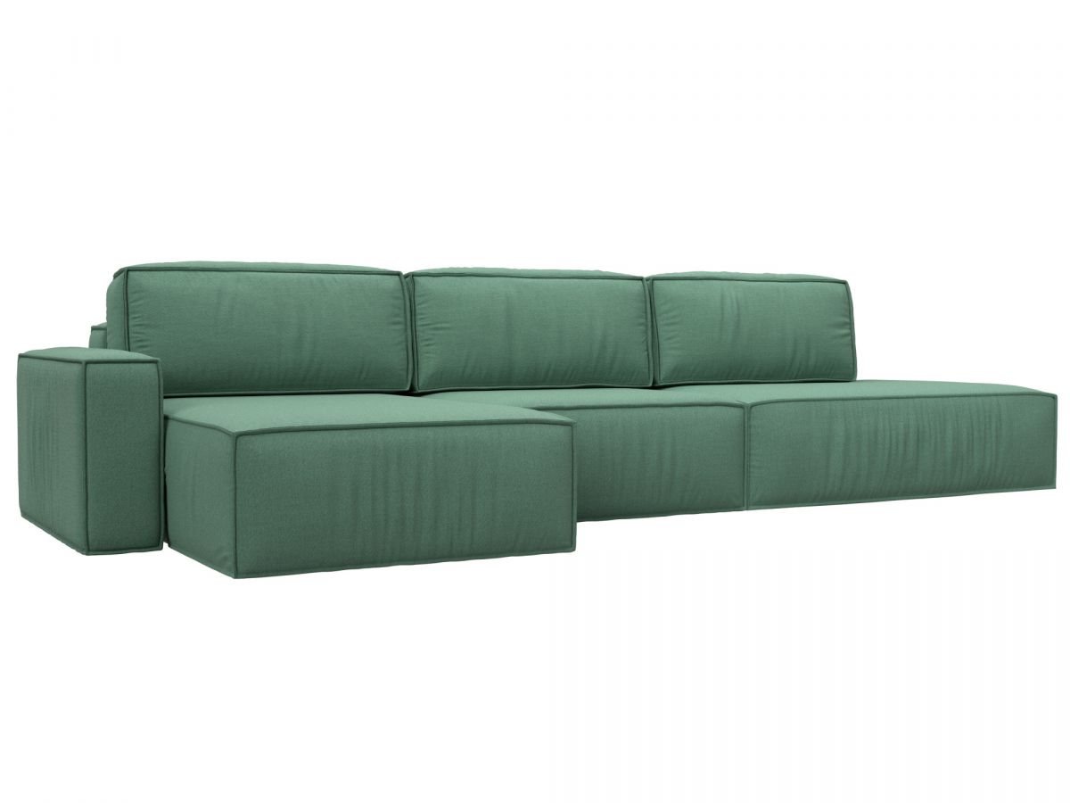 124845L Диван угловой Прага модерн лонг левый угол | рогожка | амур зеленый