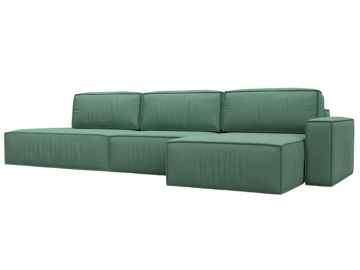 124845 Диван угловой Прага модерн лонг правый угол | рогожка | амур зеленый