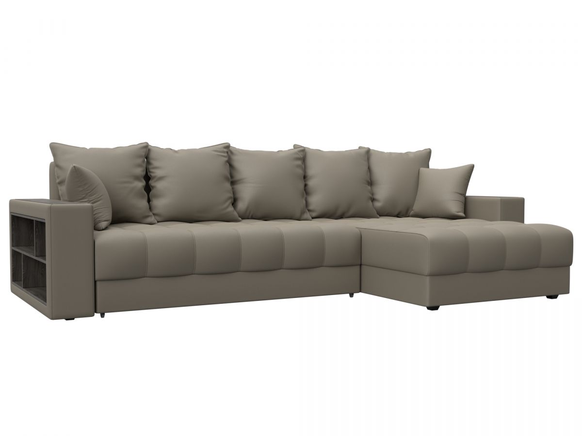 128602 Диван угловой с декором и полкой Лига-050 НПБ | экокожа | grifon 04 бежевый