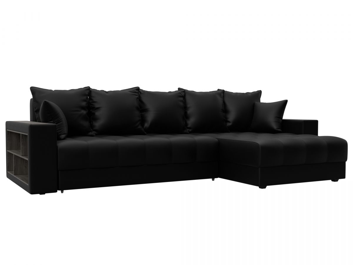 128605 Диван угловой с декором и полкой Лига-050 НПБ | экокожа | grifon 18 черный