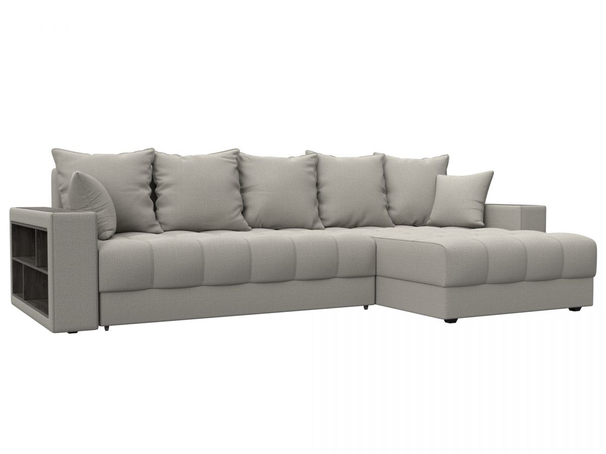 128586 Диван угловой с декором и полкой Лига-050 НПБ | рогожка | амур 02 бежевый