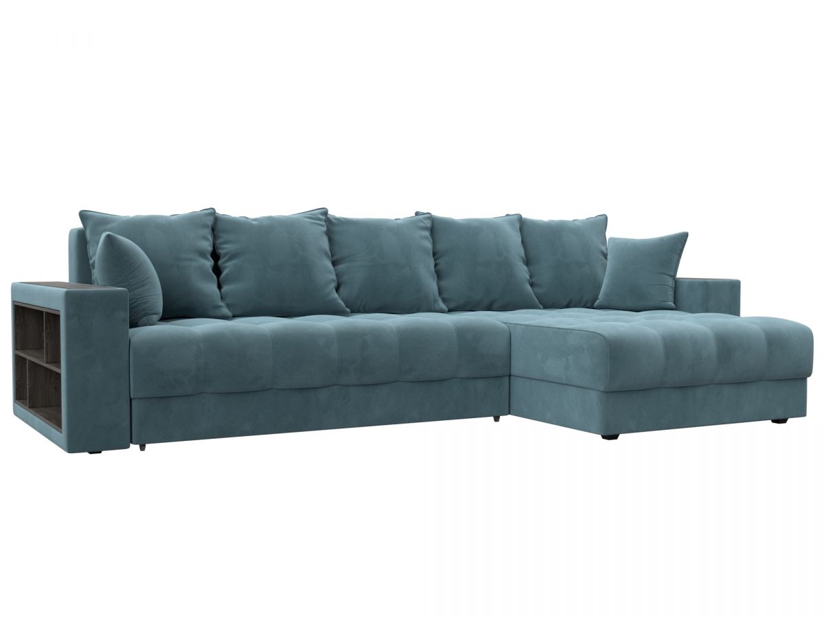 128592 Диван угловой с декором и полкой Лига-050 НПБ | велюр | seven 113 бирюзовый