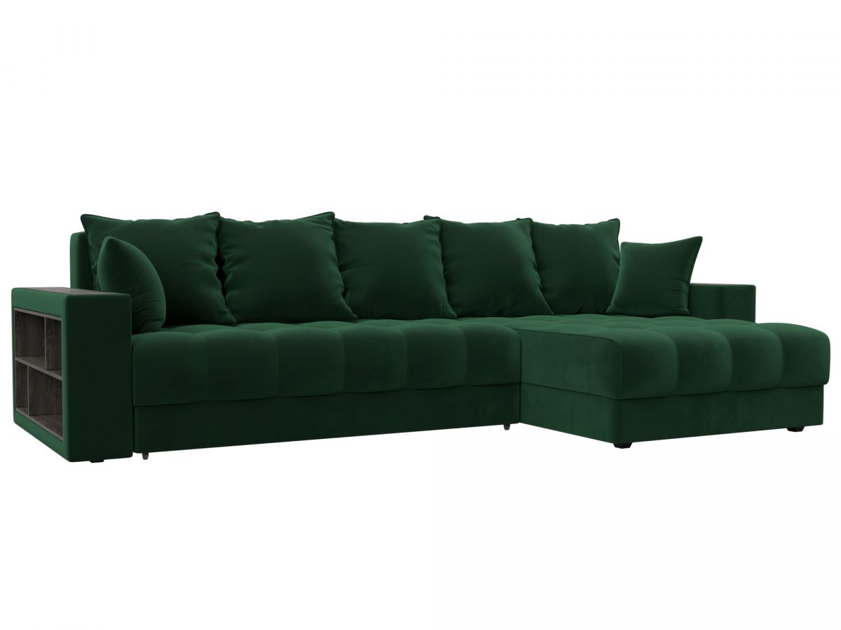 128593 Диван угловой с декором и полкой Лига-050 НПБ | велюр | seven 626 зеленый
