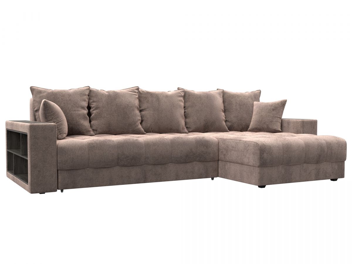 128608 Диван угловой с декором и полкой Лига-050 НПБ | велюр | tower 05 бежевый