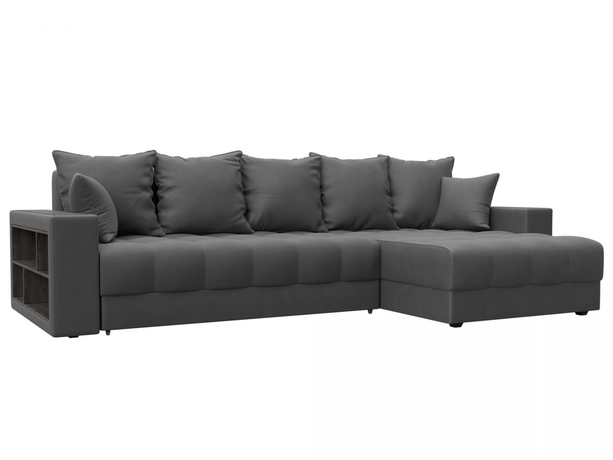 128615 Диван угловой с декором и полкой Лига-050 НПБ | замша | joly 13 серый
