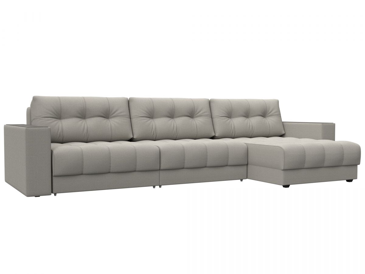 128289 Диван угловой с декором Лига-049 НПБ Лонг | рогожка | амур 02 бежевый