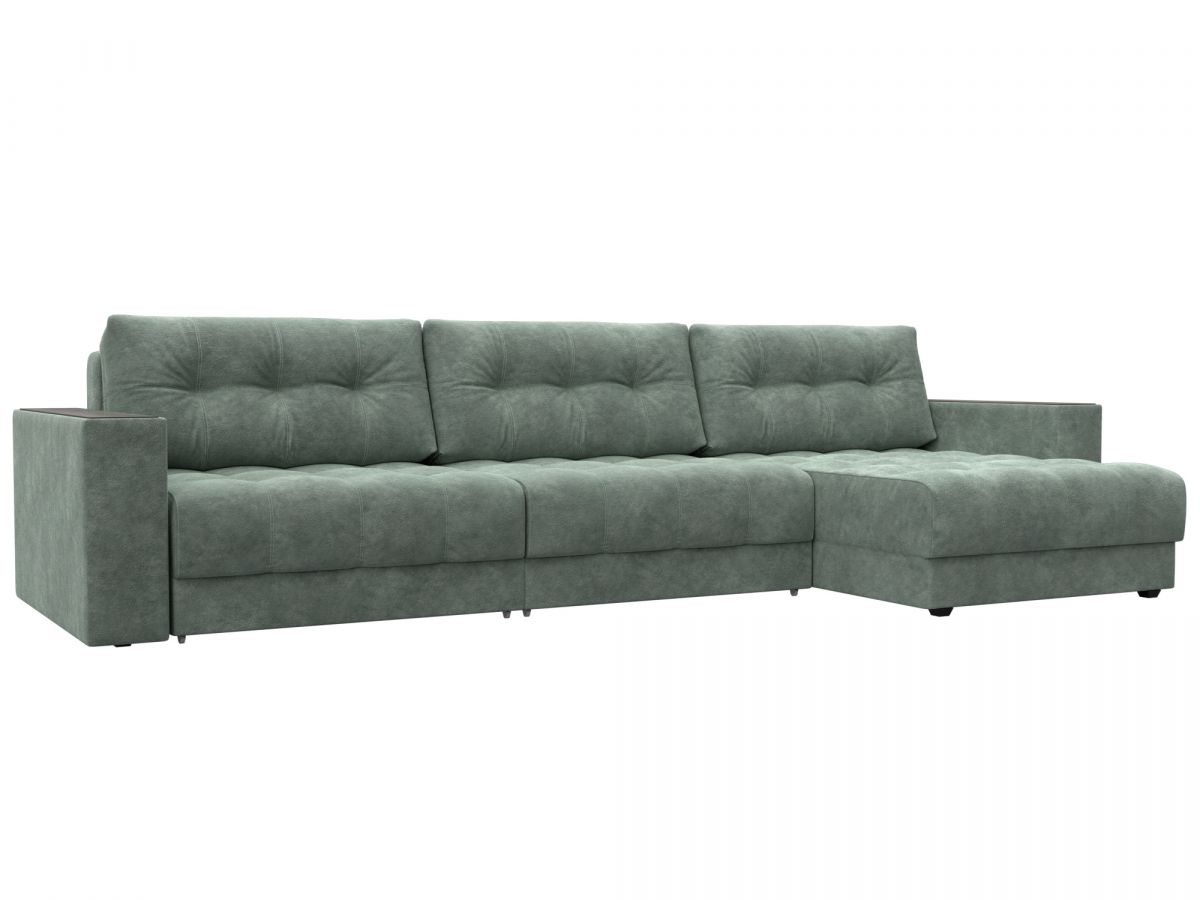 128302 Диван угловой с декором Лига-049 НПБ Лонг | велюр | brut 08 зеленый