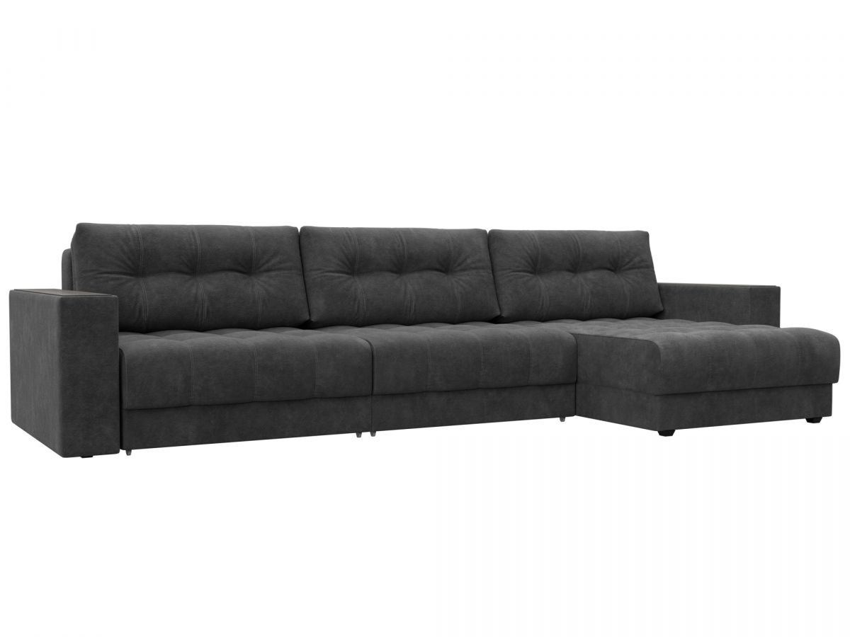 128301 Диван угловой с декором Лига-049 НПБ Лонг | велюр | brut 16 темно-серый