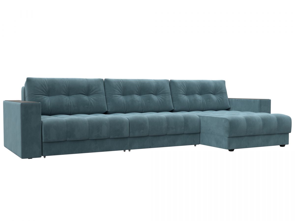 128295 Диван угловой с декором Лига-049 НПБ Лонг | велюр | seven 113 бирюзовый