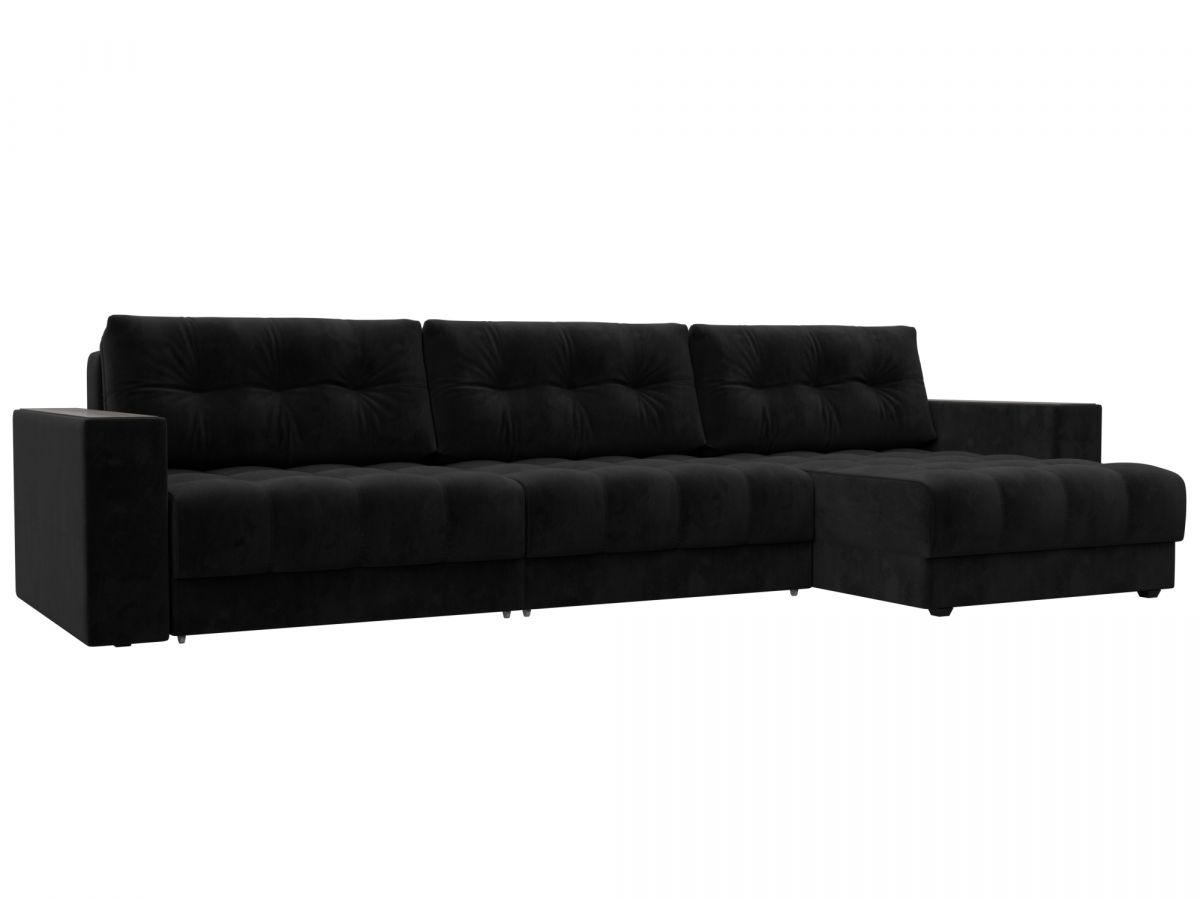 128299 Диван угловой с декором Лига-049 НПБ Лонг | велюр | seven 35 черный