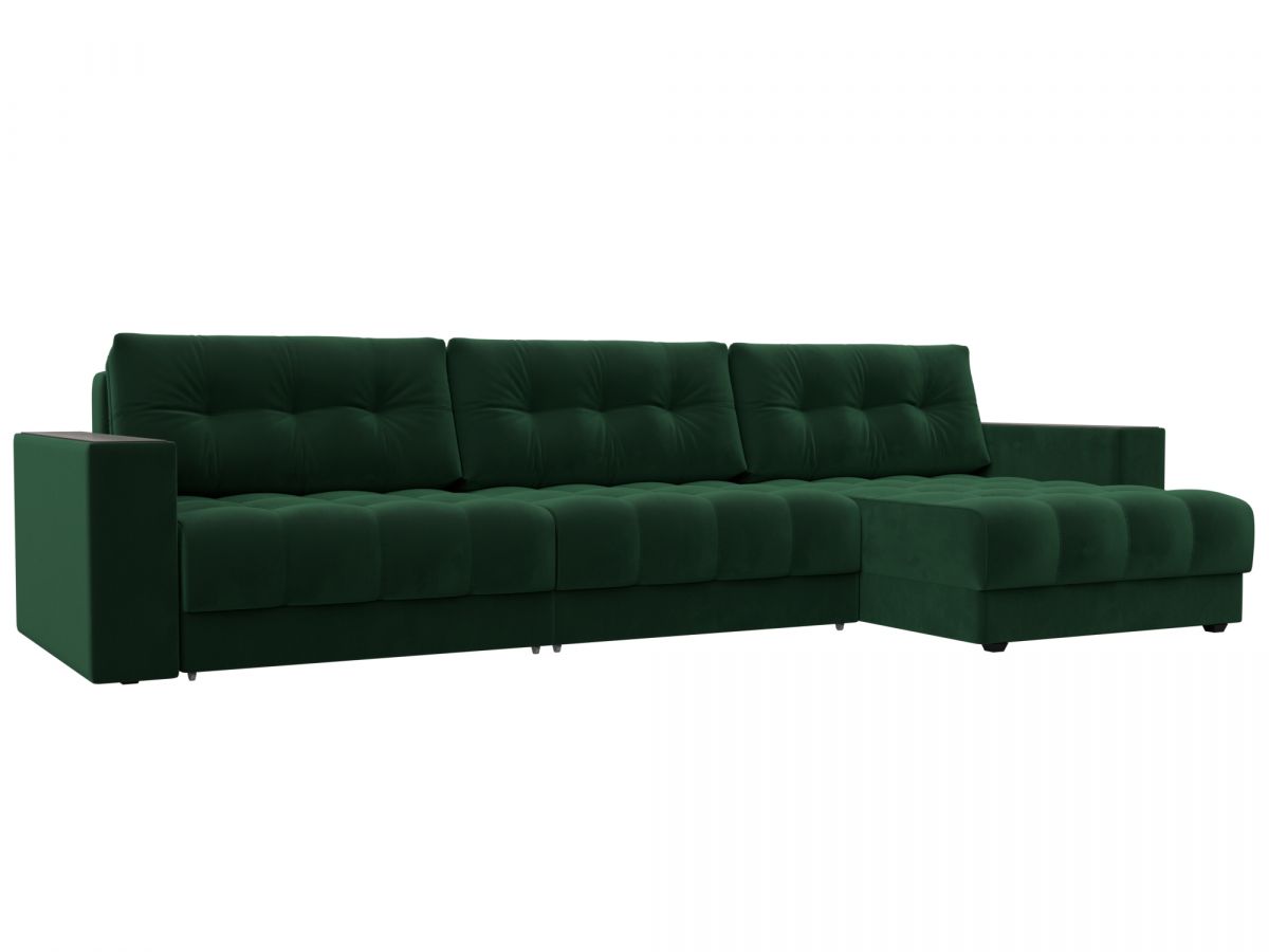128296 Диван угловой с декором Лига-049 НПБ Лонг | велюр | seven 626 зеленый