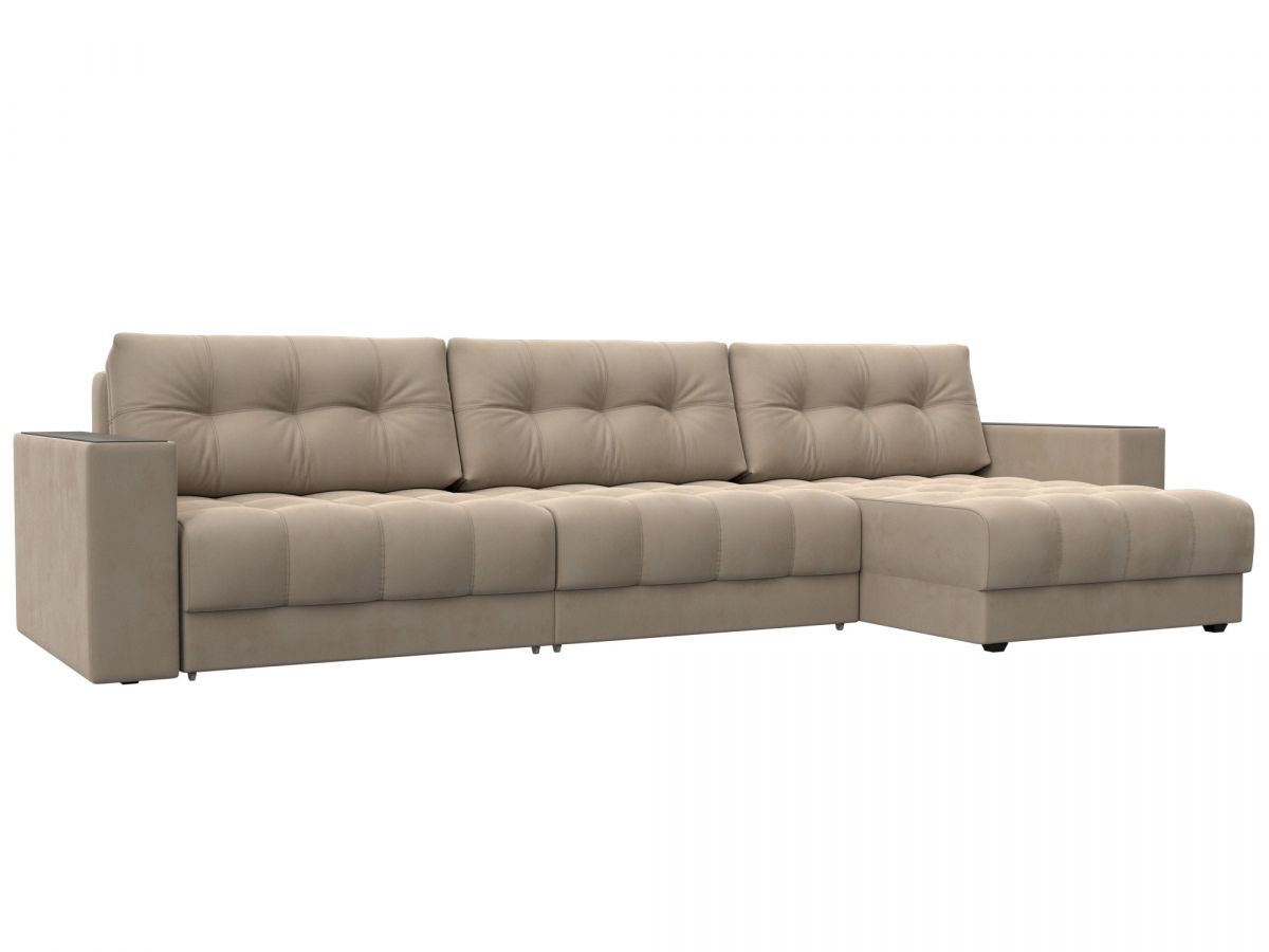 128294 Диван угловой с декором Лига-049 НПБ Лонг | велюр | seven 729 бежевый