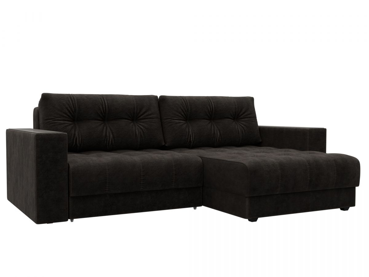 128465 Диван угловой с декором Лига-049 НПБ | велюр | brut 17 коричневый