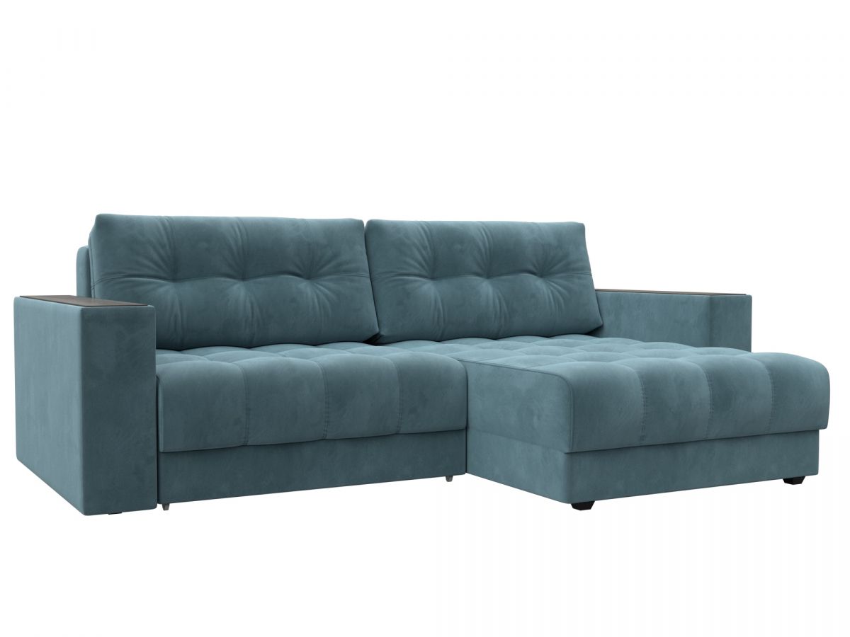 128456 Диван угловой с декором Лига-049 НПБ | велюр | seven 113 бирюзовый