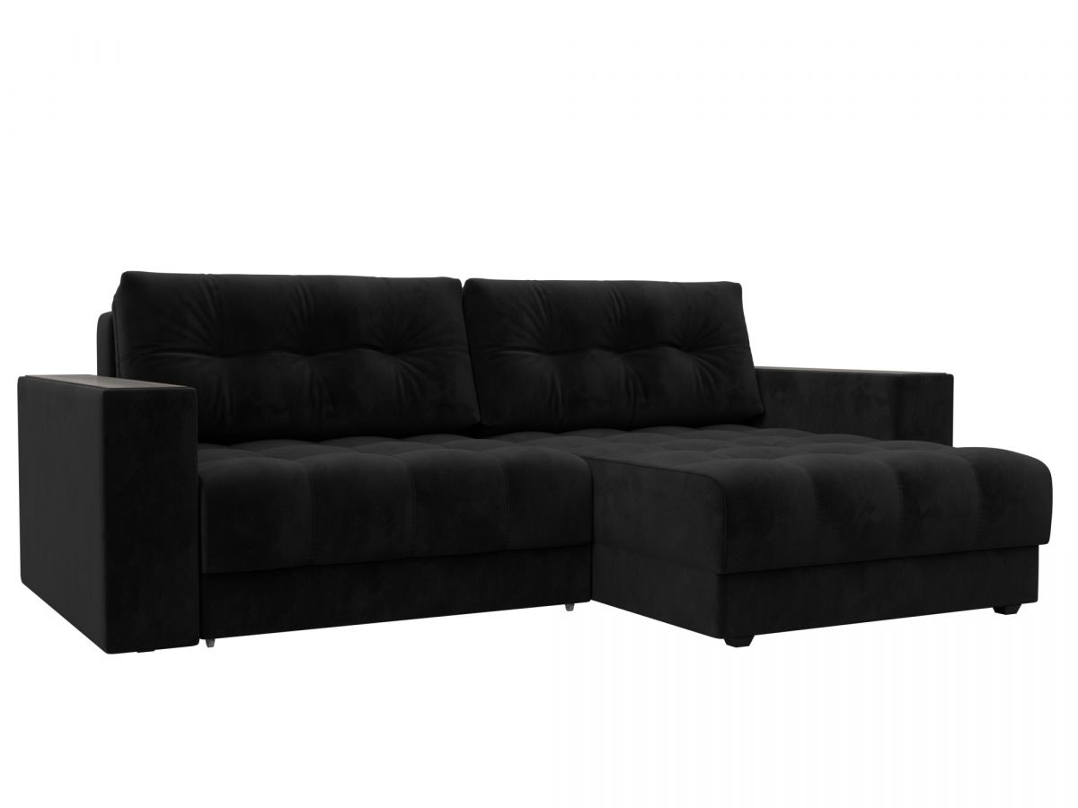 128460 Диван угловой с декором Лига-049 НПБ | велюр | seven 35 черный