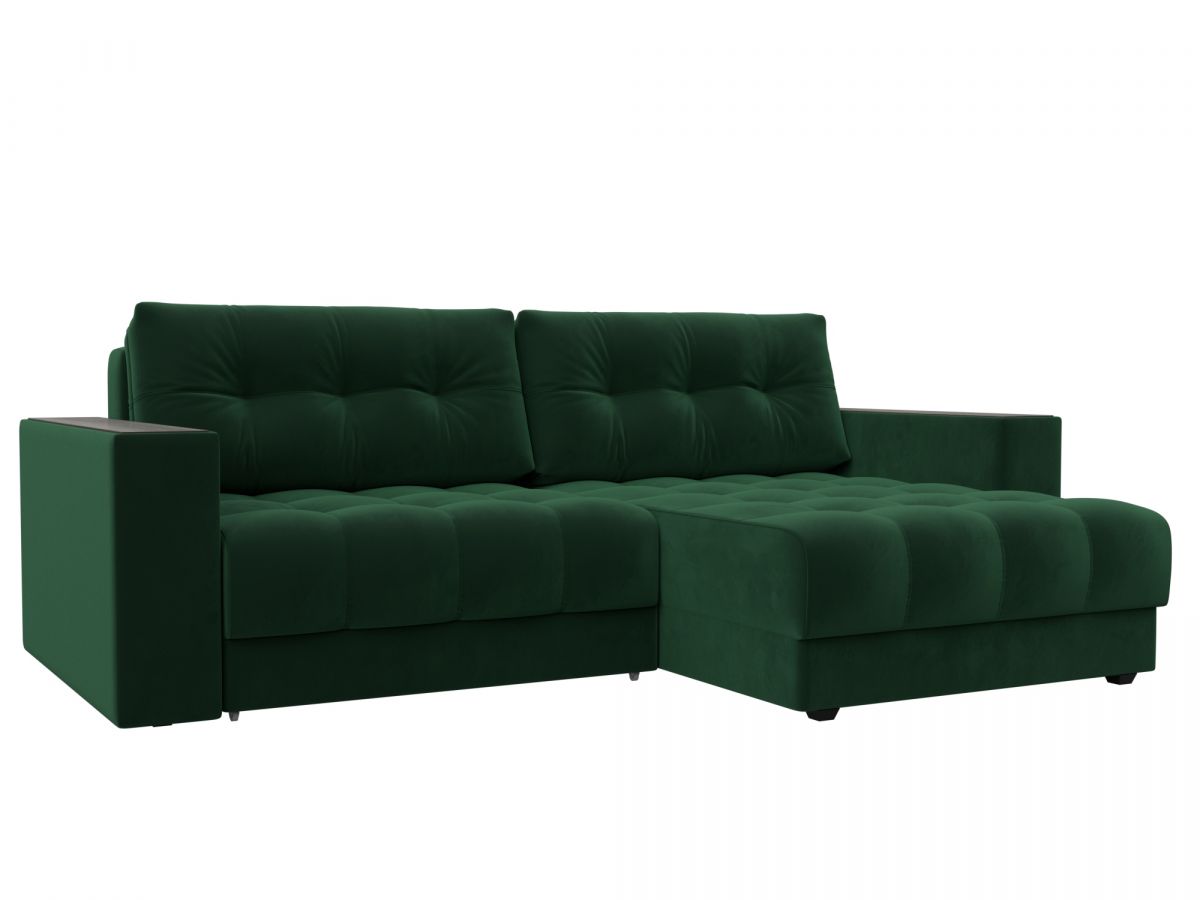 128457 Диван угловой с декором Лига-049 НПБ | велюр | seven 626 зеленый