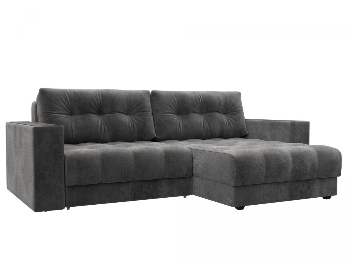 128474 Диван угловой с декором Лига-049 НПБ | велюр | tower 10 серый