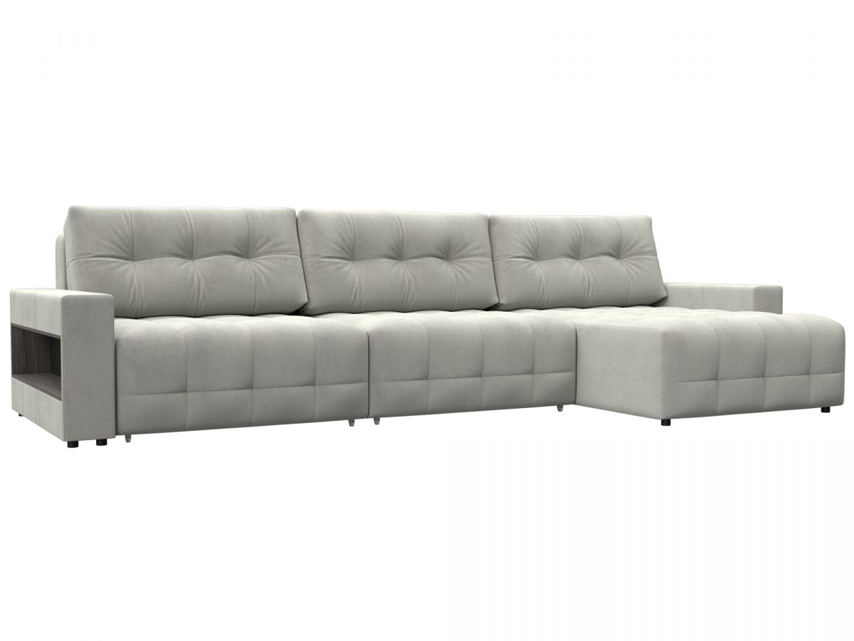 128968 Диван угловой с полками Лига-053 НПБ Лонг | велюр | tower 01 молочный