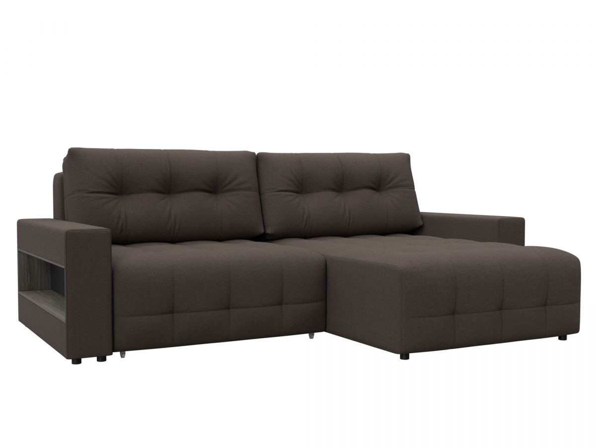 128931 Диван угловой с полками Лига-053 НПБ | рогожка | амур 05 коричневый