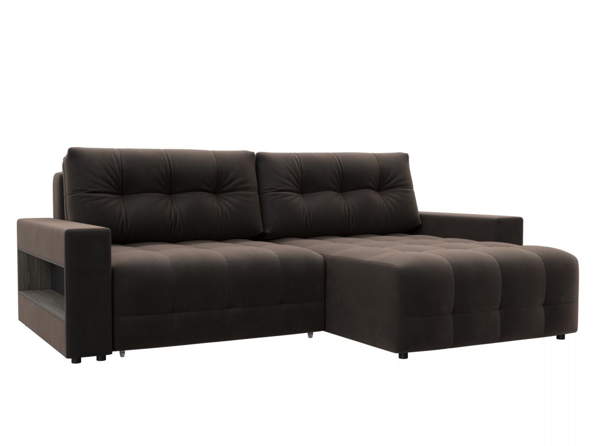 128939 Диван угловой с полками Лига-053 НПБ | велюр | seven 727 коричневый