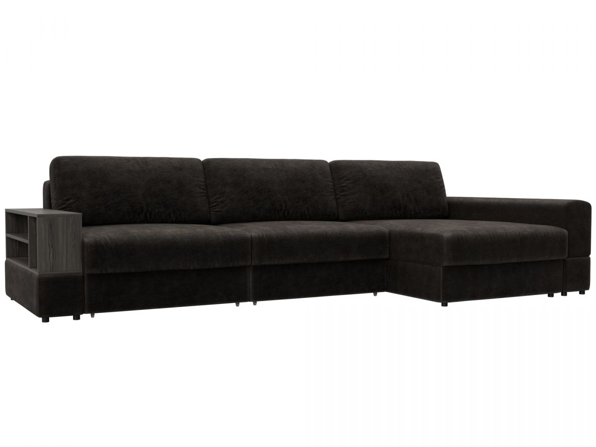 129120 Диван угловой с полкой Лига-055 НПБ Лонг угол универсальный | велюр | brut 17 коричневый