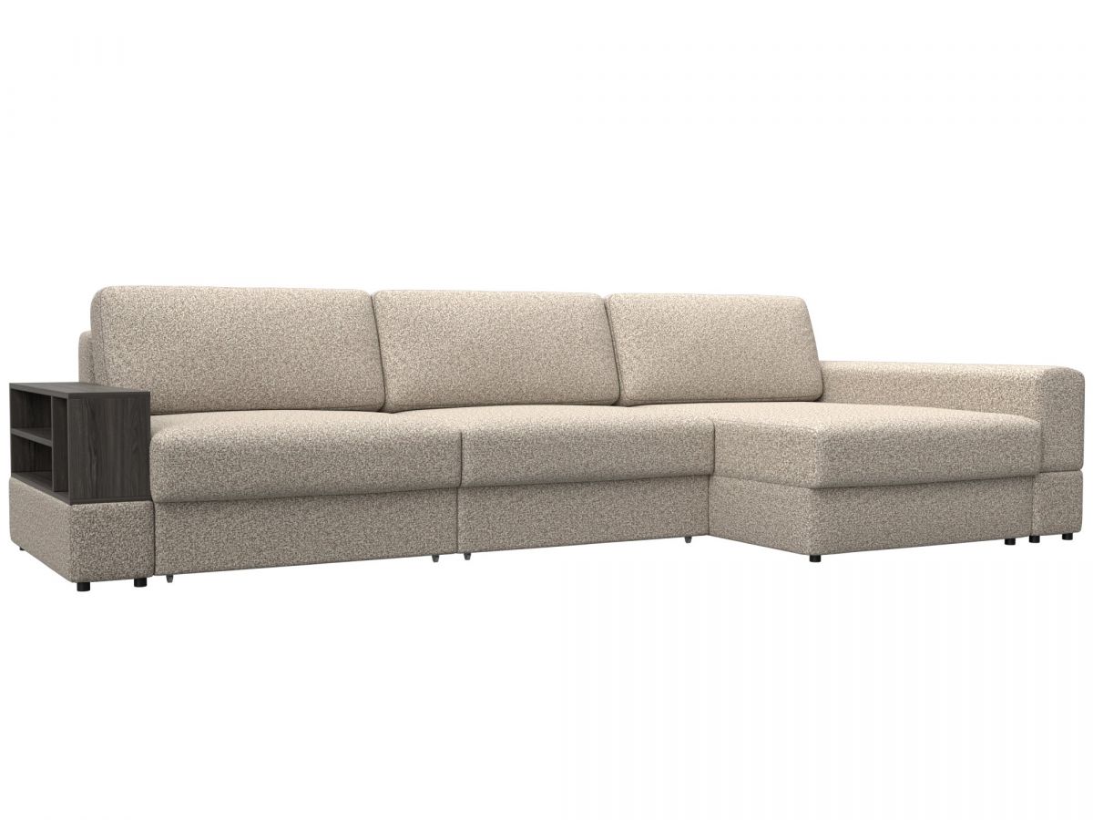 129108 Диван угловой с полкой Лига-055 НПБ Лонг угол универсальный | велюр | ness 04 бежевый
