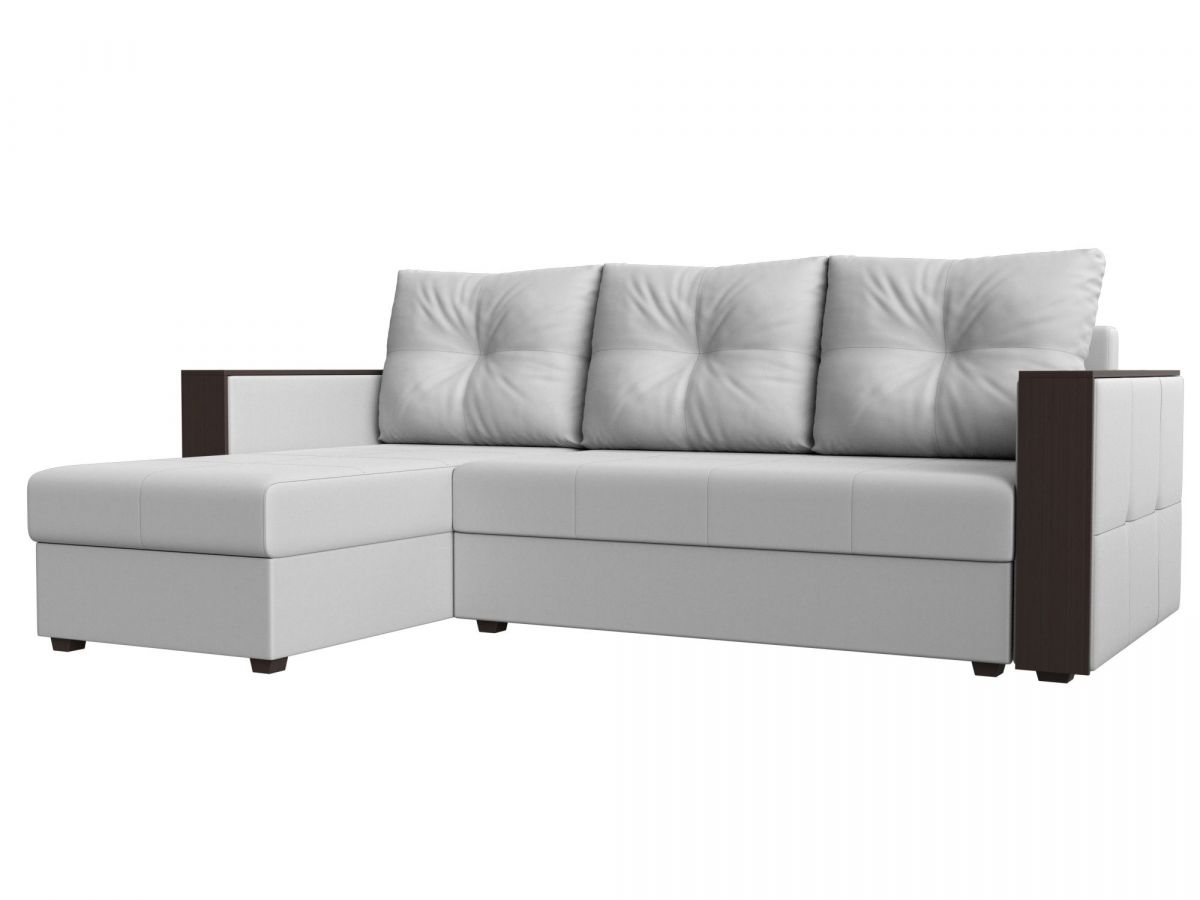117767L Диван угловой Валенсия Лайт левый угол | экокожа | белый