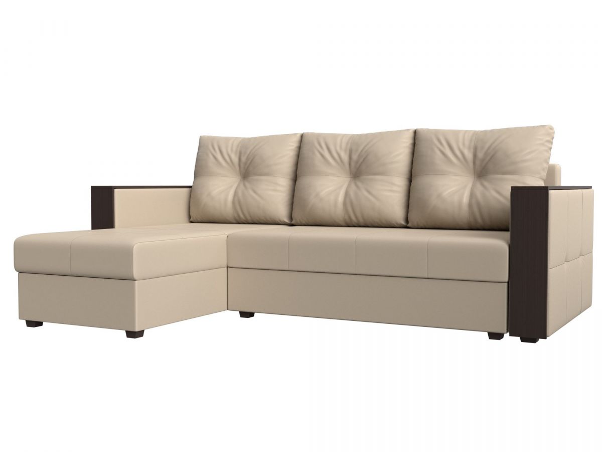 117766L Диван угловой Валенсия Лайт левый угол | экокожа | бежевый