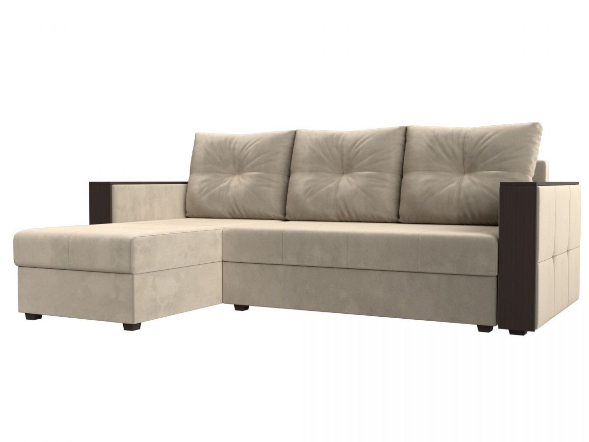 117752L Диван угловой Валенсия Лайт левый угол | микровельвет | бежевый