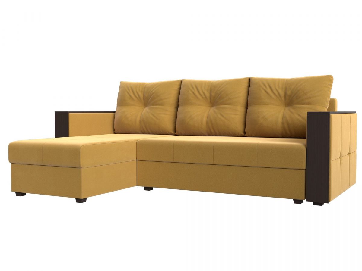 117754L Диван угловой Валенсия Лайт левый угол | микровельвет | желтый