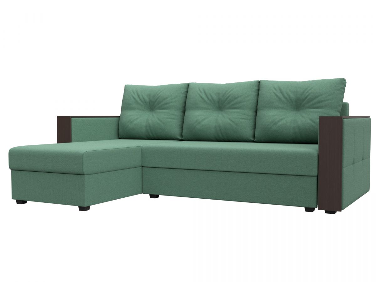 125972L Диван угловой Валенсия Лайт левый угол | рогожка | амур зеленый