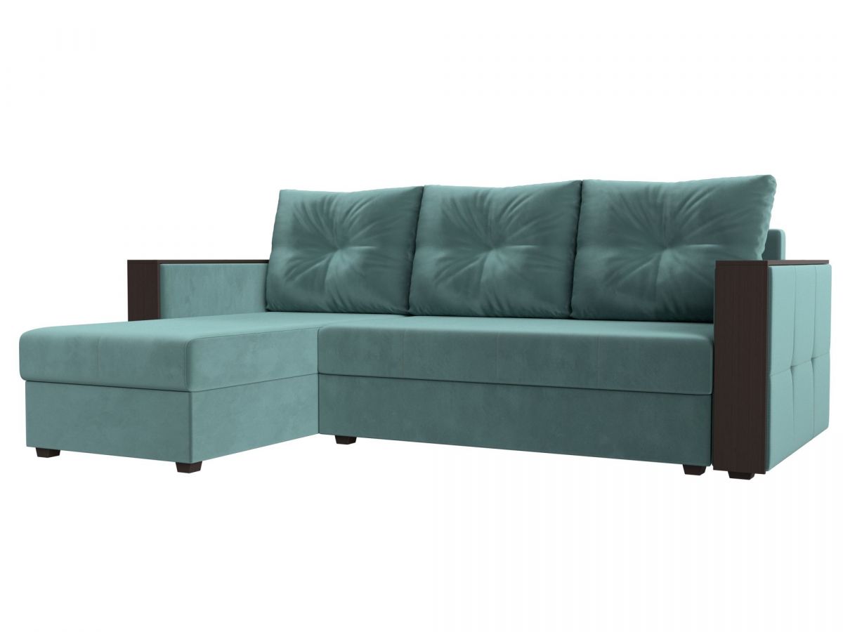 117745L Диван угловой Валенсия Лайт левый угол | велюр | бирюзовый