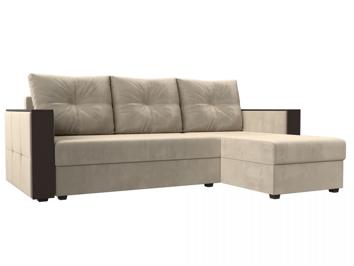 117752 Диван угловой Валенсия Лайт правый угол | микровельвет | бежевый